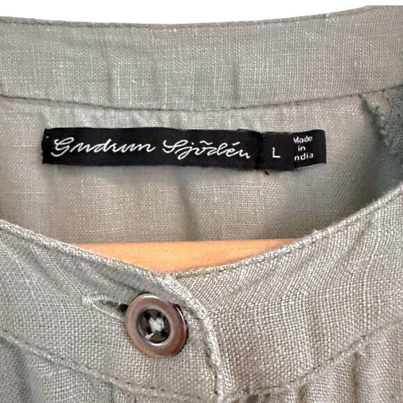 Gudrun Sjoden Linen Smock Top Sz Large  Sage Green Pockets SPOTS Lagen Artsy - Picture 4 of 6